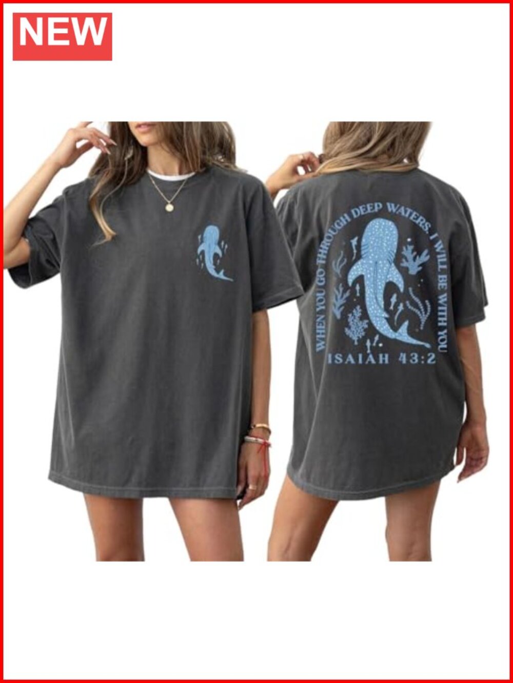 Women's Oversized Christian Graphic Tee Cotton Blend Loose Fit Bible Verse